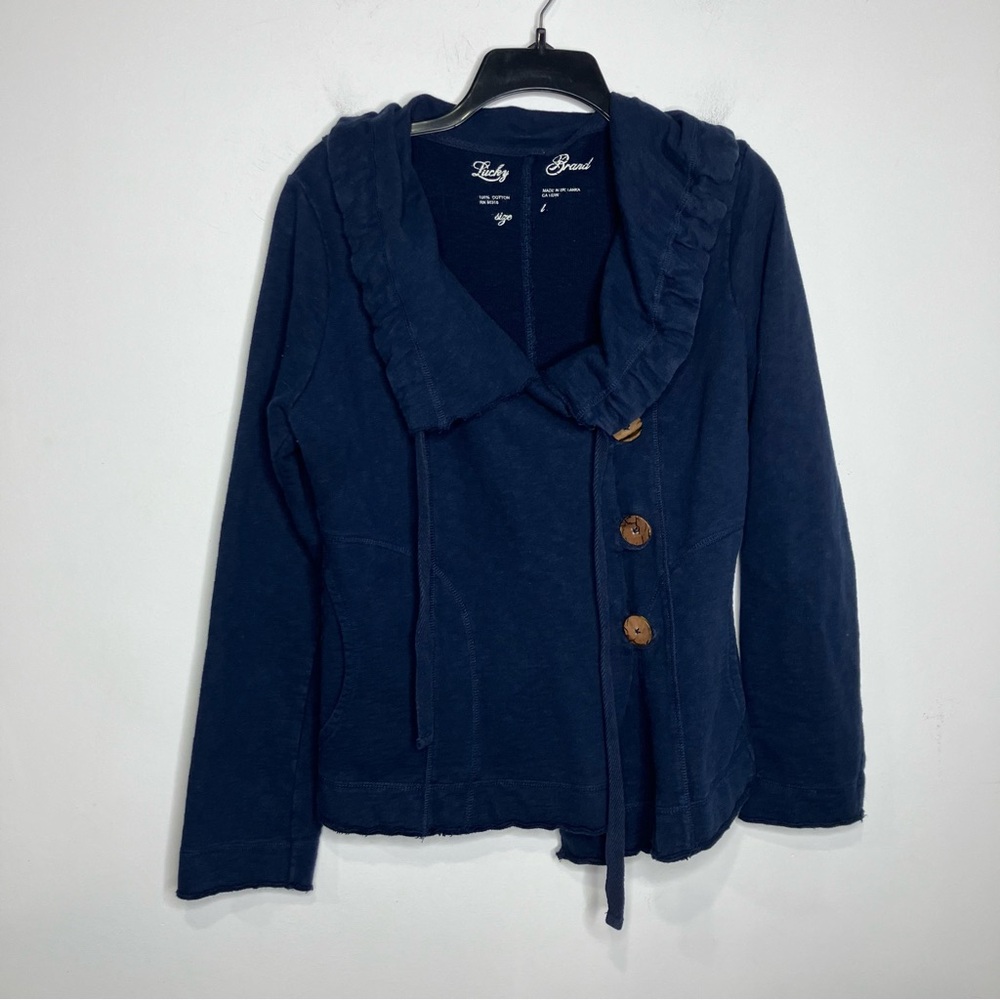 Lucky Brand navy blue 100% cotton jacket casual boho women’s size large buttons
